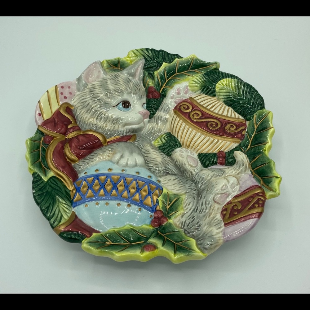 Fitz and Floyd Kitty Plate 3D Christmas Cat